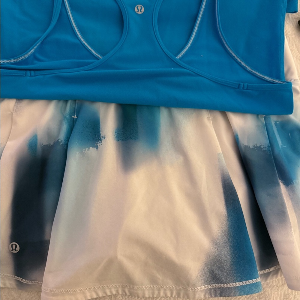 Lululemon Blue and White Tennis Skirt and Razor back tank top